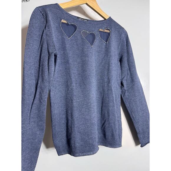 Leo & Ugo Paris Heather Blue Sweater Sz 4 Heart Cut-Outs Perfect For Valentines - Picture 1 of 4